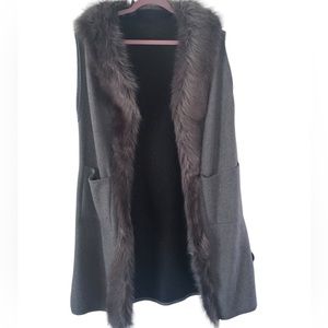 Cardigan Vest Gray Faux Fur Lined Sleeveless One Size Fits Most